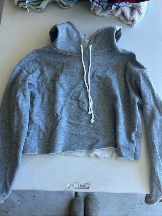 Tops - Gray Cropped Hoodie Sweatshirt - Brand: